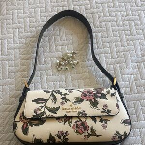 Kate Spade Floral Cream Shoulder Bag with Black Strap